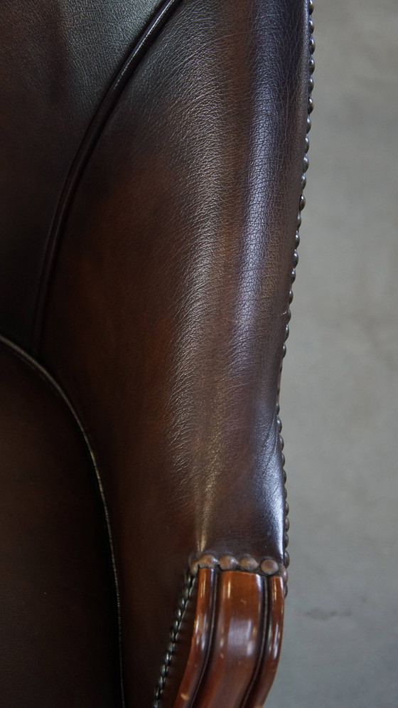 Image 1 of 6 X Dark Beef Leather Dining Chair