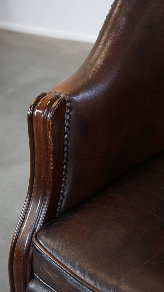 Image 1 of 6 X Dark Beef Leather Dining Chair