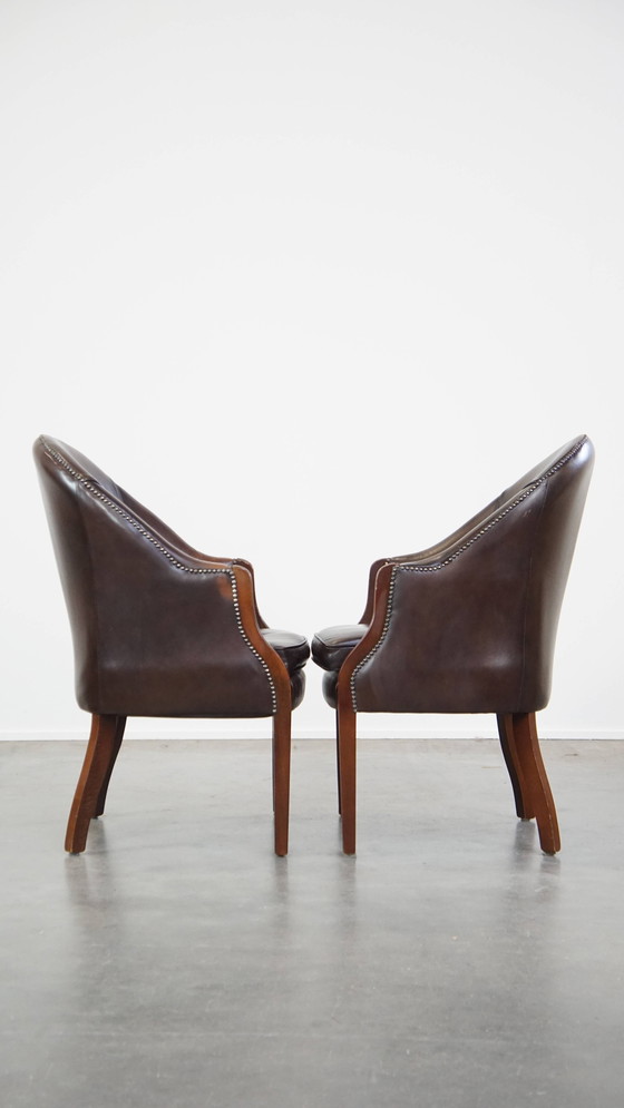 Image 1 of 6 X Dark Beef Leather Dining Chair