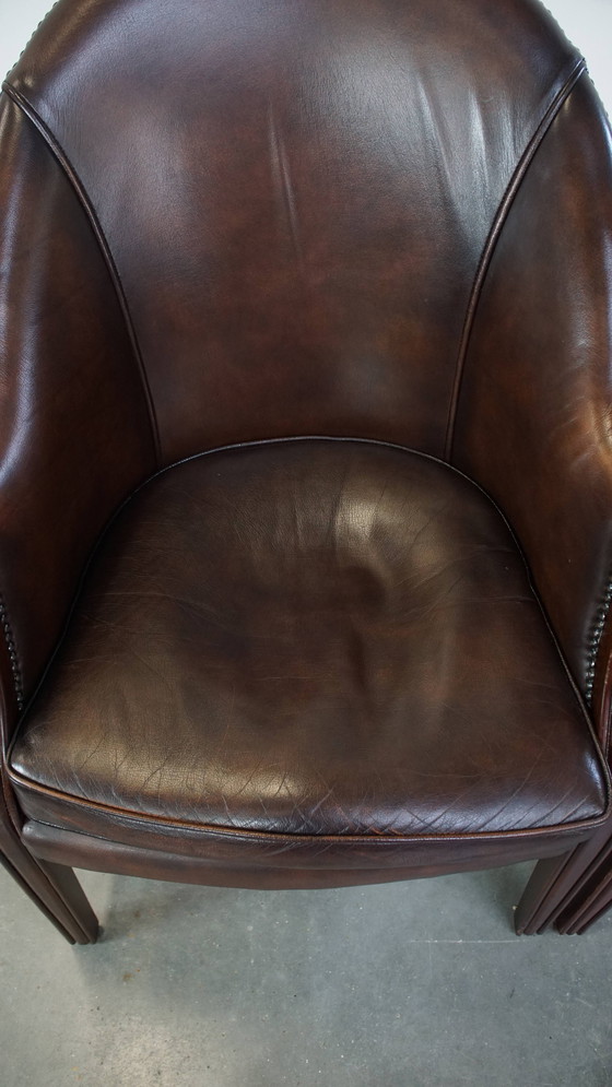 Image 1 of 6 X Dark Beef Leather Dining Chair