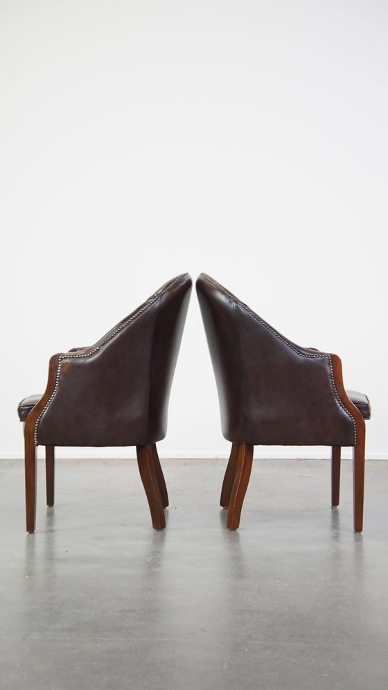 Image 1 of 6 X Dark Beef Leather Dining Chair