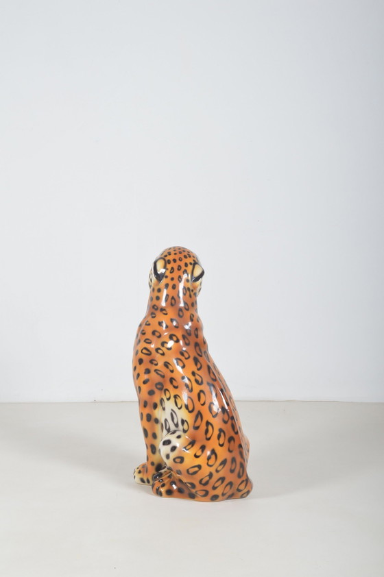 Image 1 of Hand Painted Italian Ceramic Statue Of A Leopard, 1970s