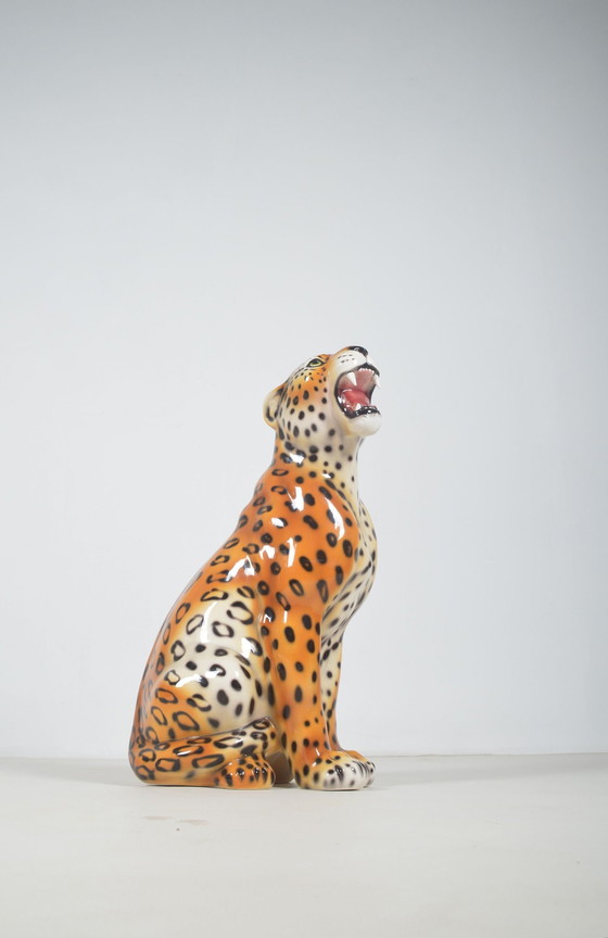 Image 1 of Hand Painted Italian Ceramic Statue Of A Leopard, 1970s