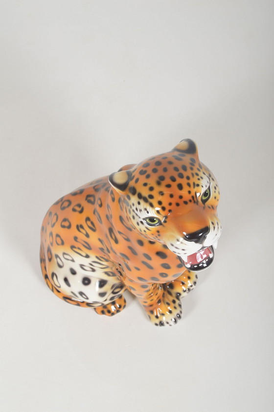 Image 1 of Hand Painted Italian Ceramic Statue Of A Leopard, 1970s