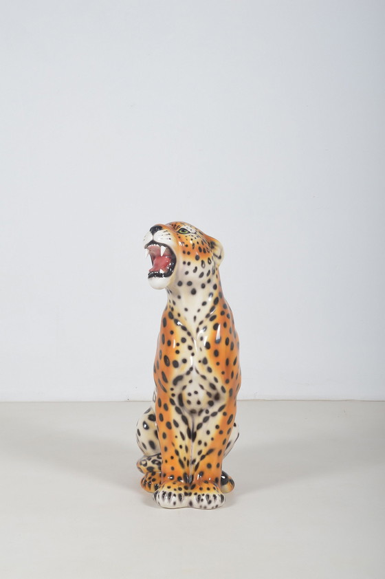 Image 1 of Hand Painted Italian Ceramic Statue Of A Leopard, 1970s