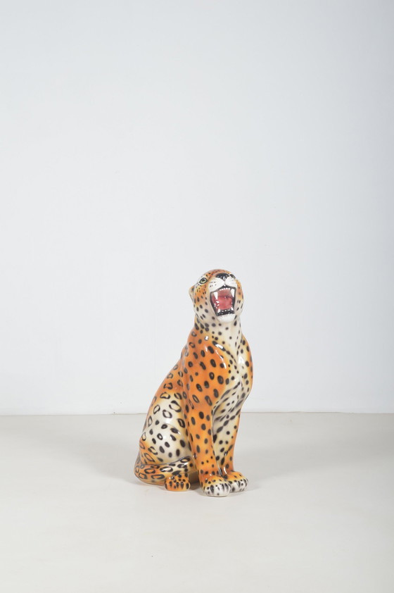 Image 1 of Hand Painted Italian Ceramic Statue Of A Leopard, 1970s