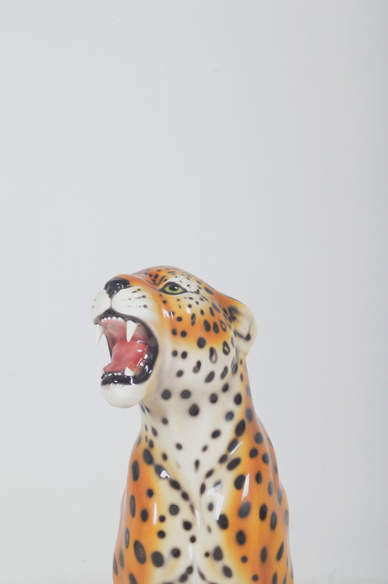 Image 1 of Hand Painted Italian Ceramic Statue Of A Leopard, 1970s