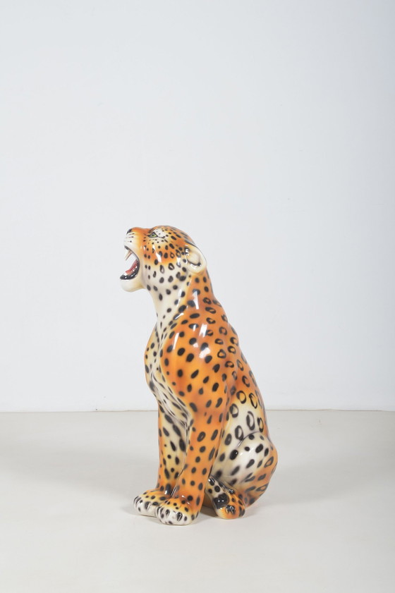 Image 1 of Hand Painted Italian Ceramic Statue Of A Leopard, 1970s