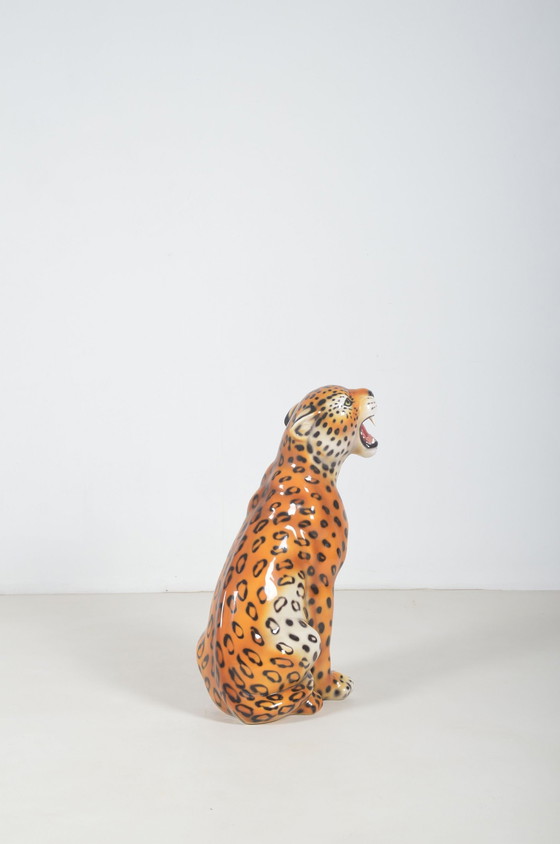 Image 1 of Hand Painted Italian Ceramic Statue Of A Leopard, 1970s