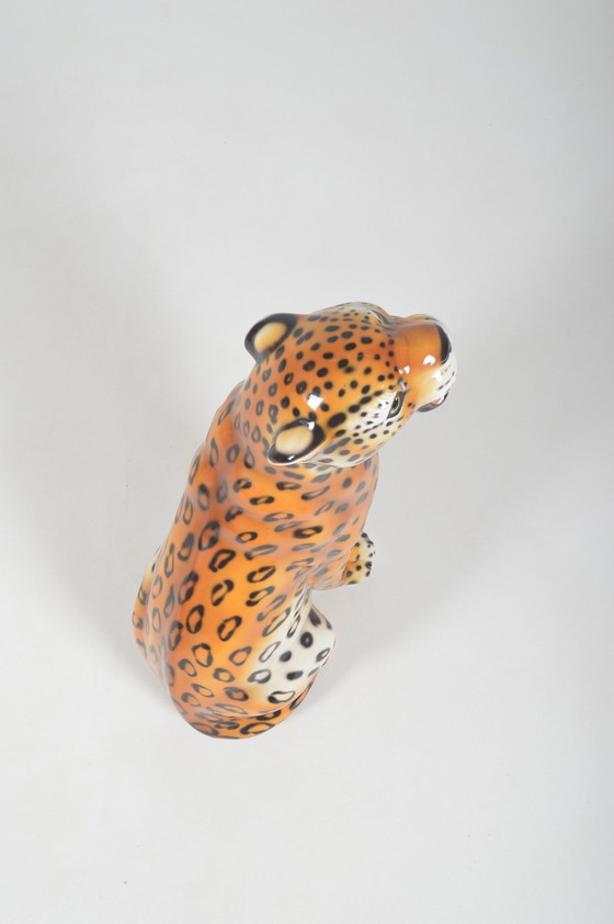 Image 1 of Hand Painted Italian Ceramic Statue Of A Leopard, 1970s