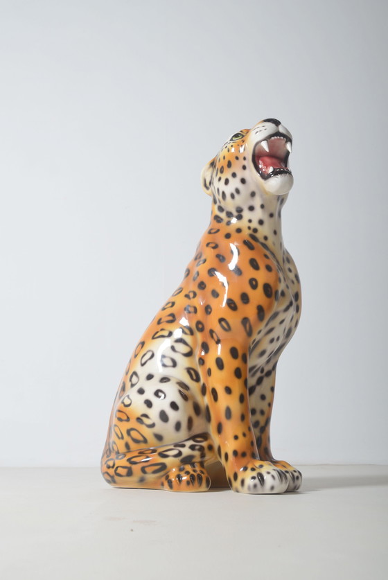 Image 1 of Hand Painted Italian Ceramic Statue Of A Leopard, 1970s