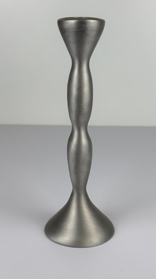 Space Age Matt Aluminum Globe Candlestick Gray Silver