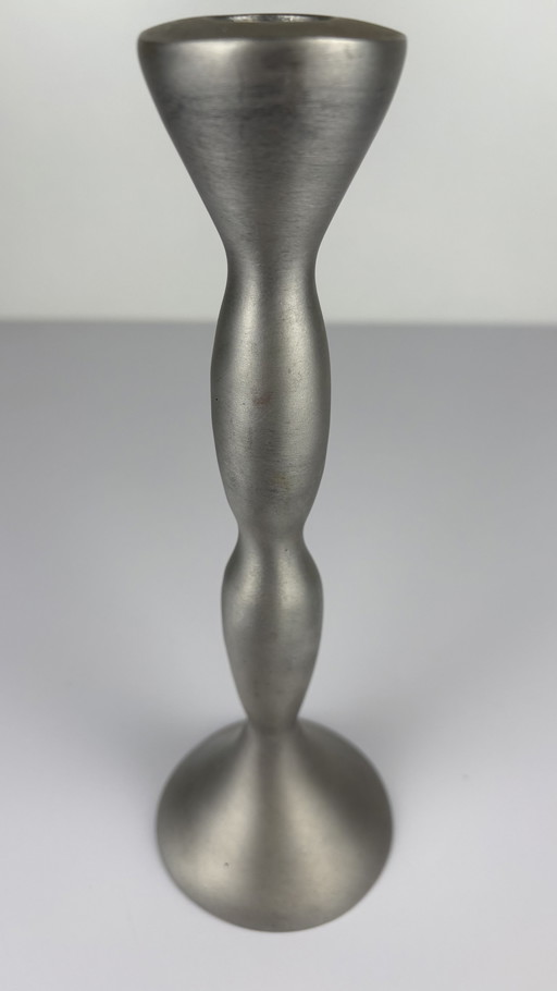 Space Age Matt Aluminum Globe Candlestick Gray Silver