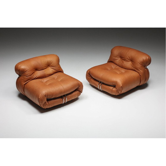 Image 1 of Pair of vintage soriana leather armchairs by Afra and Tobia Scarpa for Cassina, Italy 1970