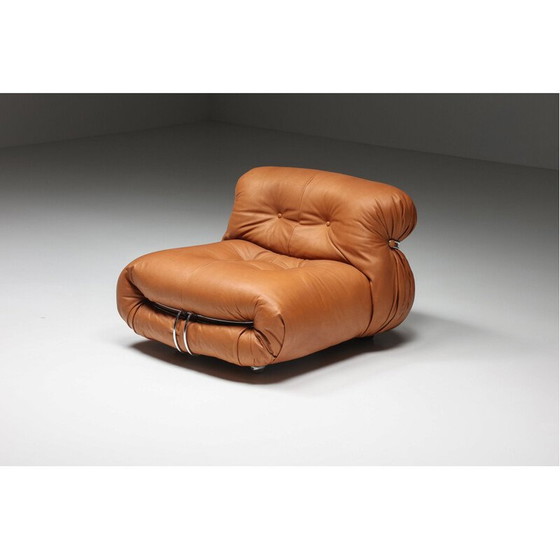 Image 1 of Pair of vintage soriana leather armchairs by Afra and Tobia Scarpa for Cassina, Italy 1970