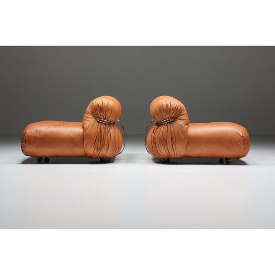 Image 1 of Pair of vintage soriana leather armchairs by Afra and Tobia Scarpa for Cassina, Italy 1970
