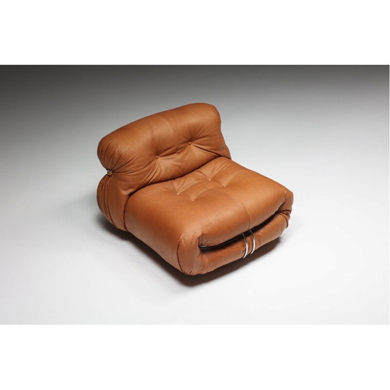 Image 1 of Pair of vintage soriana leather armchairs by Afra and Tobia Scarpa for Cassina, Italy 1970