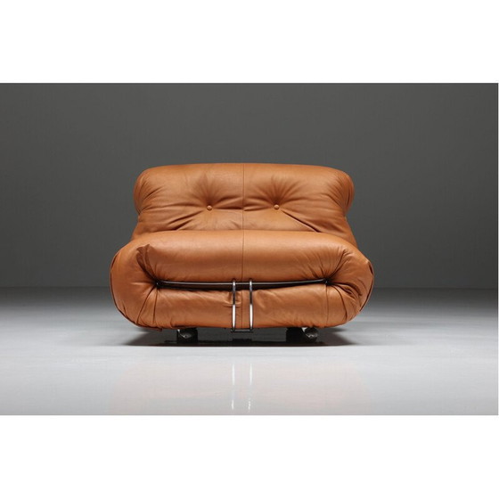 Image 1 of Pair of vintage soriana leather armchairs by Afra and Tobia Scarpa for Cassina, Italy 1970