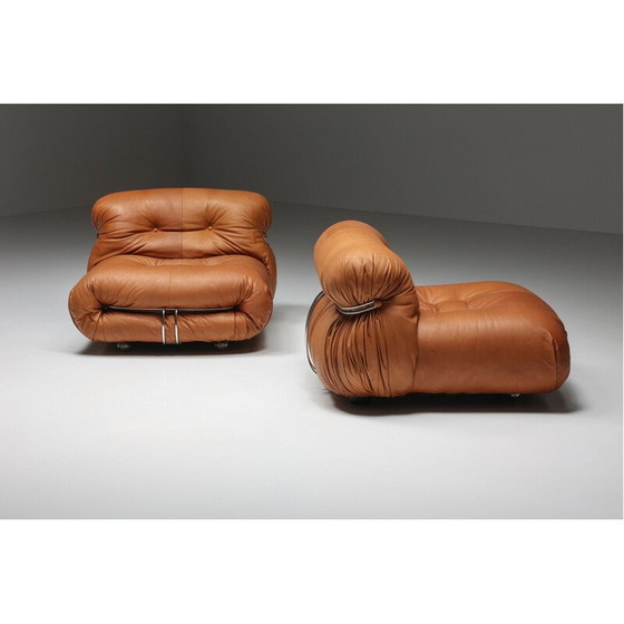 Image 1 of Pair of vintage soriana leather armchairs by Afra and Tobia Scarpa for Cassina, Italy 1970