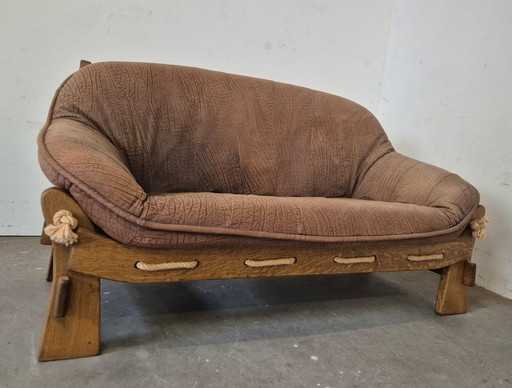 1970s Brutalist Leather Sofa