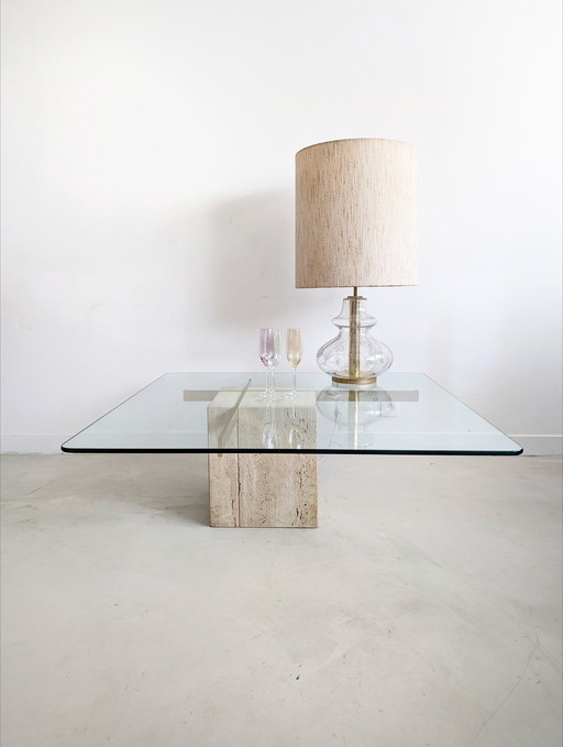 Artedi coffee table of brass and travertine