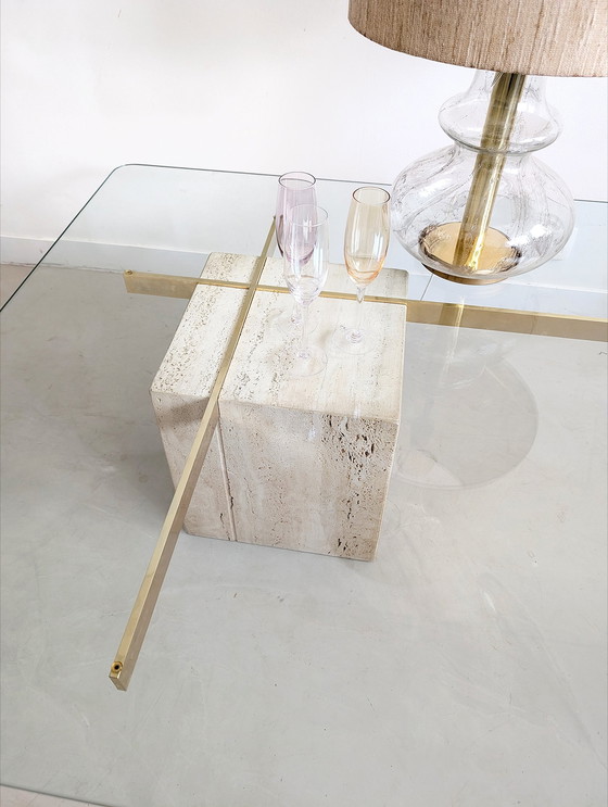 Image 1 of Artedi coffee table of brass and travertine