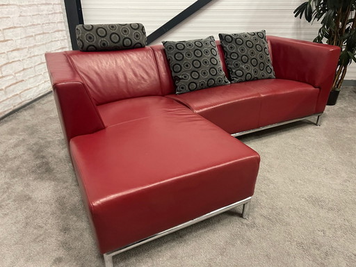 Montel Red Real Leather Corner Sofa