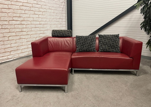 Montel Red Real Leather Corner Sofa