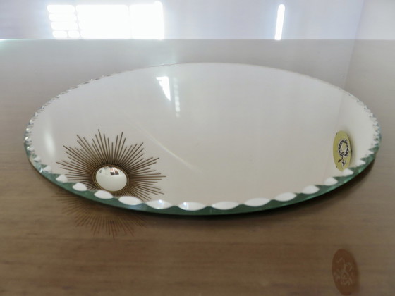 Image 1 of Antique Large Round Mirror, Freestanding, Beveled