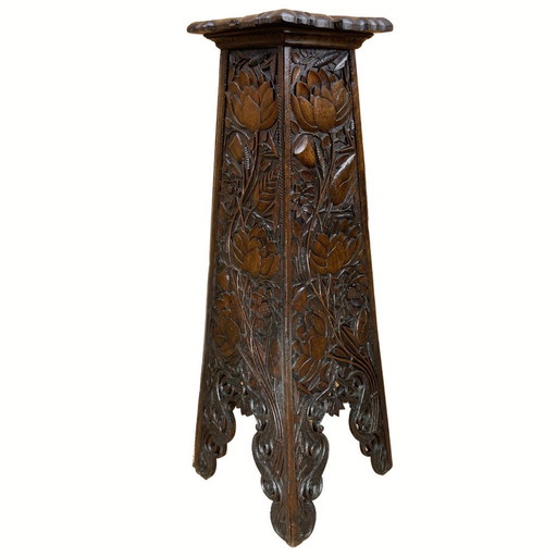 Arts And Crafts Hand Carved Pedestal, England, 1880S