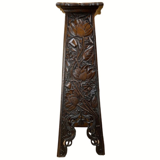 Image 1 of Arts And Crafts Hand Carved Pedestal, England, 1880S