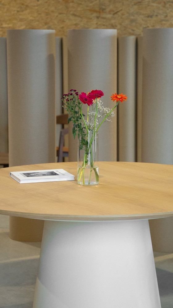 Image 1 of Gorgeous Round Table With Natural Table Top And Cream Base (Diameter 150 Cm)