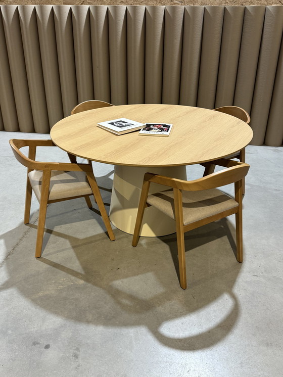 Image 1 of Gorgeous Round Table With Natural Table Top And Cream Base (Diameter 150 Cm)