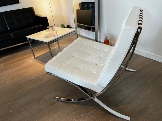 Image 1 of Knoll Set Barcelona New-Never Used White Leather Design L. Mies Van Der Rohe And Lilly Reich 1929