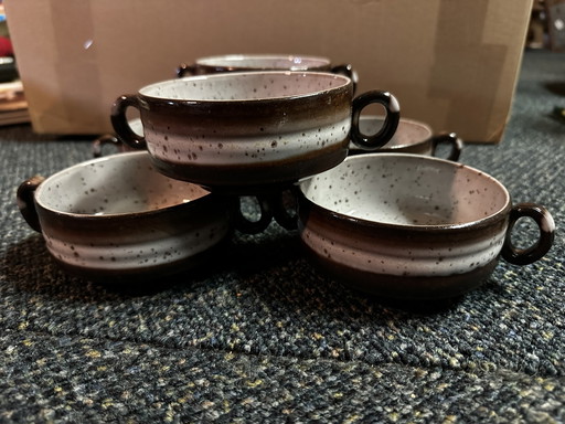 6x Vintage multicolored soup bowls