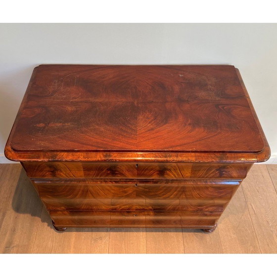 Image 1 of Cassettiera vintage in mogano fiammato con 3 cassetti, Francia 1820