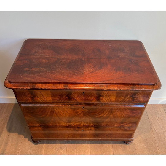 Image 1 of Cassettiera vintage in mogano fiammato con 3 cassetti, Francia 1820