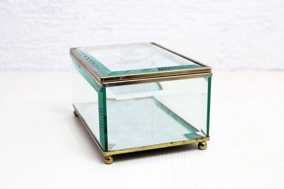 Image 1 of Jewelry box in beveled glass and gold metal 1960