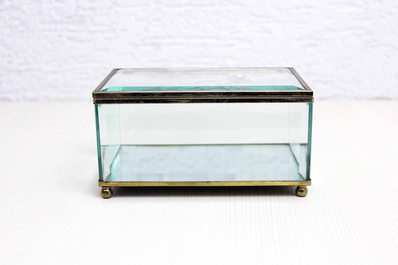 Image 1 of Jewelry box in beveled glass and gold metal 1960