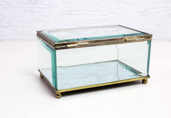 Image 1 of Jewelry box in beveled glass and gold metal 1960