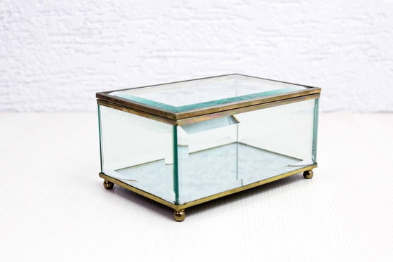 Image 1 of Jewelry box in beveled glass and gold metal 1960