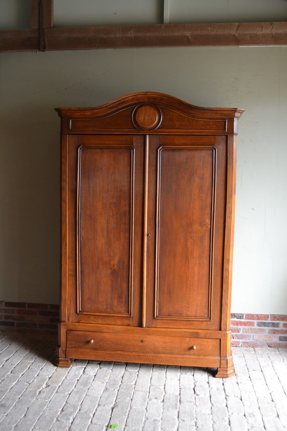 Image 1 of Beautiful Antique Oak Louis Philippe Bow Cabinet From 1892