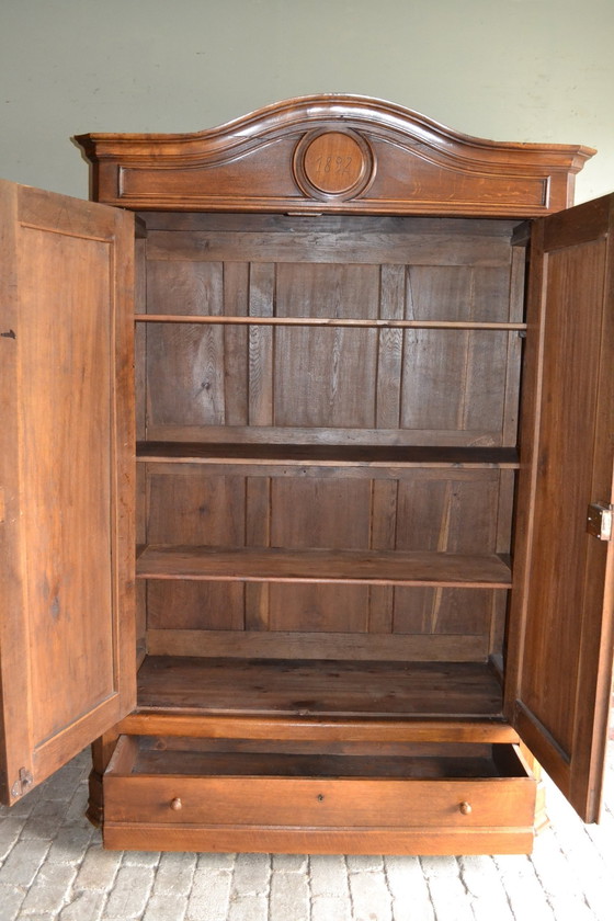 Image 1 of Beautiful Antique Oak Louis Philippe Bow Cabinet From 1892