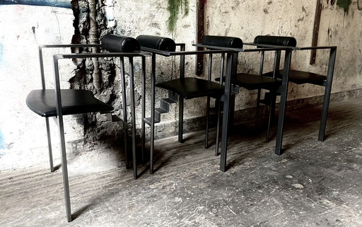 4x KFF Karl Friedrich Förster Trix postmodern chairs, metal and leather