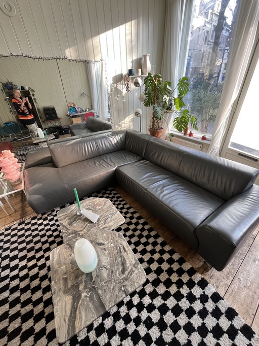 Leather Corner Sofa Dark Gray