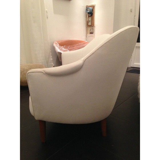 Image 1 of Vintage 2 seater white velvet and birch sofa, 1950