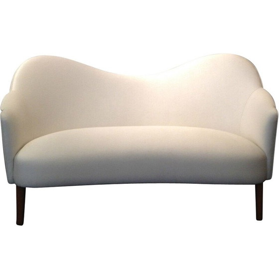 Image 1 of Vintage 2 seater white velvet and birch sofa, 1950