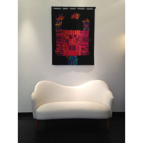 Image 1 of Vintage 2 seater white velvet and birch sofa, 1950