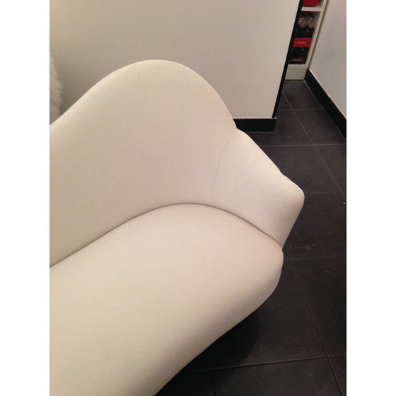 Image 1 of Vintage 2 seater white velvet and birch sofa, 1950