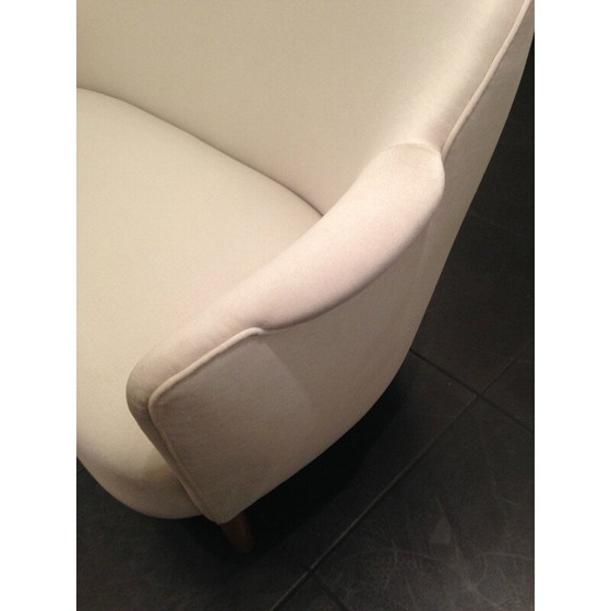 Image 1 of Vintage 2 seater white velvet and birch sofa, 1950